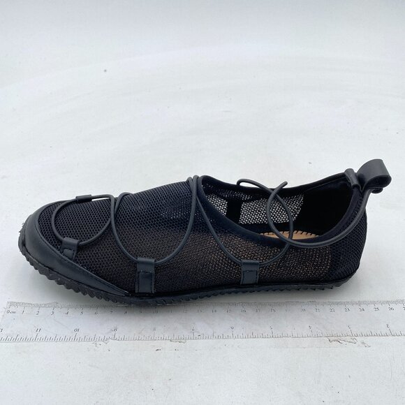 Black Mesh Womens Round Toe Ballet Flats Lace Up Comfort Shoes - Picture 1 of 6